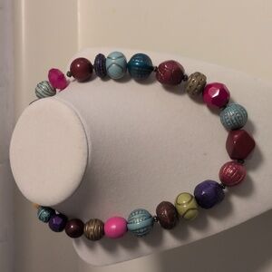 Colorful Chunky Beaded Statement‎ Necklace – Boho Retro Style